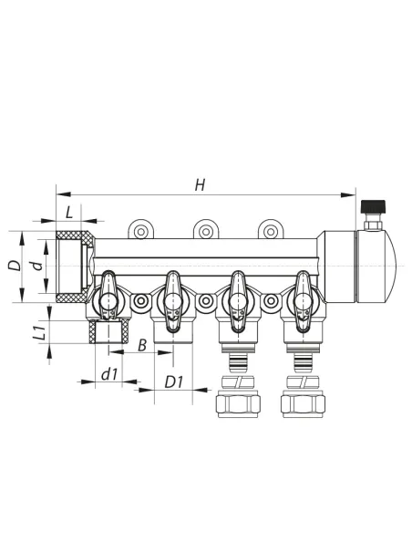 Колектор для ППР труб Koer K0192.PRO 4 виходи, з кульовими кранами та фітингом