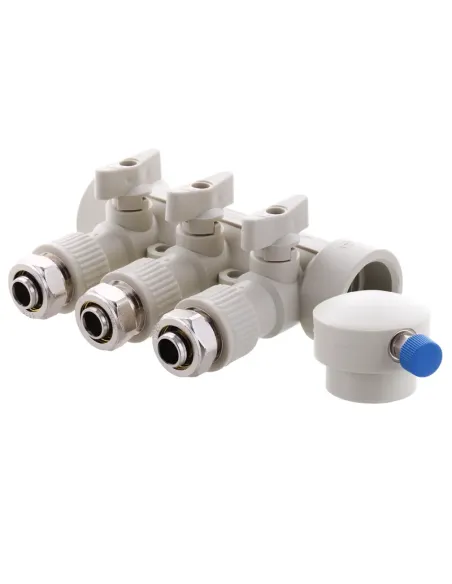 Колектор для ППР труб Koer K0191.PRO 3 виходи, з кульовими кранами та фітингом