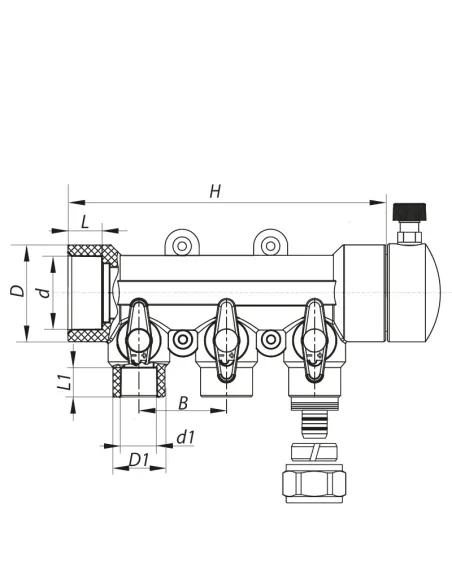 Колектор для ППР труб Koer K0191.PRO 3 виходи, з кульовими кранами та фітингом