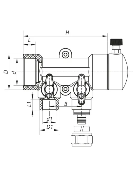 Коллектор для ППР труб Koer K0190.PRO 2 выхода, с шаровыми кранами и фитингом
