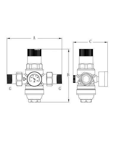 Редуктор давления Koer KR.1241, 1/2 дюйма, с фильтром тонкой очисткой и манометром