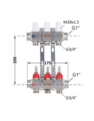 Колектор для теплої підлоги Icma № К073 3 виходи, з витратомірами