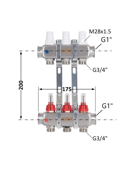 Колектор для теплої підлоги Icma № К073 3 виходи, з витратомірами