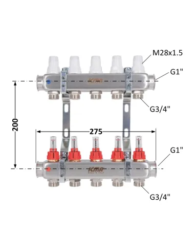 Колектор для теплої підлоги Icma № К073 5 виходів, з витратомірами