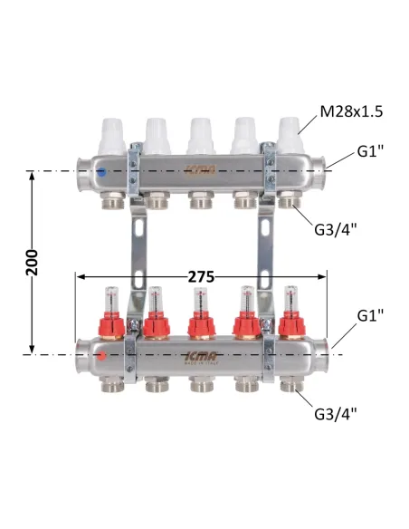 Колектор для теплої підлоги Icma № К073 5 виходів, з витратомірами
