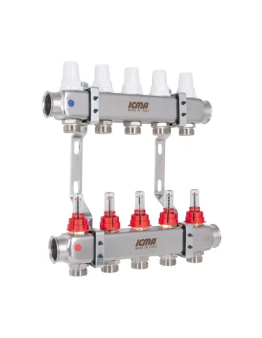 Коллектор для теплого пола Icma № К073 5 выходов, с расходомерами