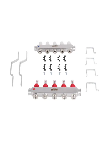 Коллектор для теплого пола Icma № К073 5 выходов, с расходомерами