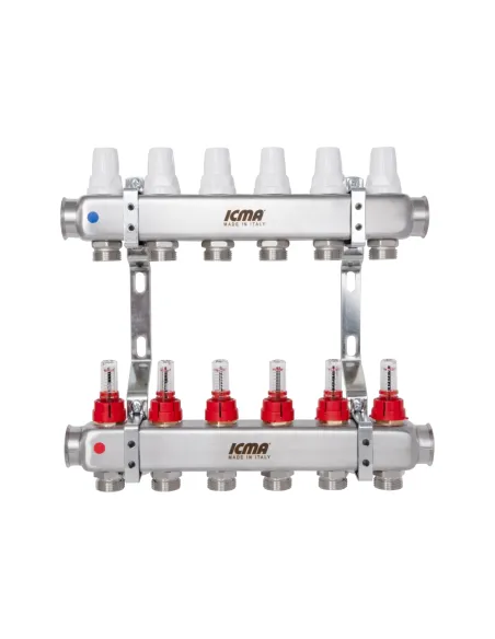 Колектор для теплої підлоги Icma № К073 6 виходів, з витратомірами