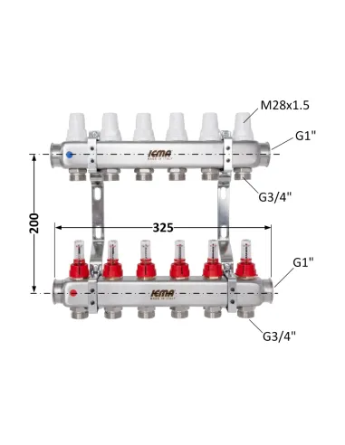 Коллектор для теплого пола Icma № К073 6 выходов, с расходомерами