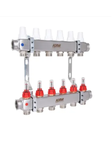 Колектор для теплої підлоги Icma № К073 6 виходів, з витратомірами