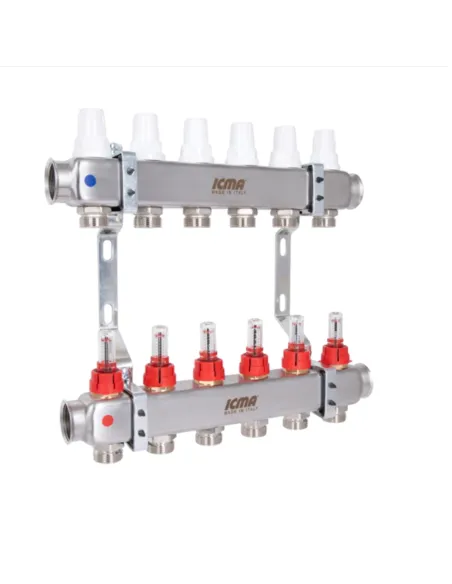 Коллектор для теплого пола Icma № К073 6 выходов, с расходомерами