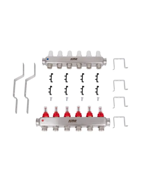 Колектор для теплої підлоги Icma № К073 6 виходів, з витратомірами