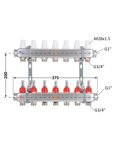 Коллектор для теплого пола Icma № К073 7 выходов, с расходомерами