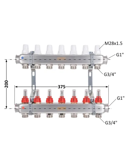 Коллектор для теплого пола Icma № К073 7 выходов, с расходомерами
