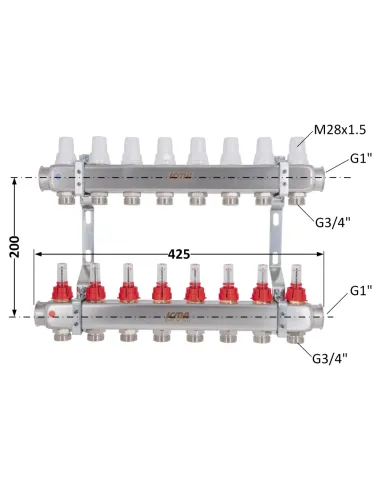 Коллектор для теплого пола Icma № К073 8 выходов, с расходомерами