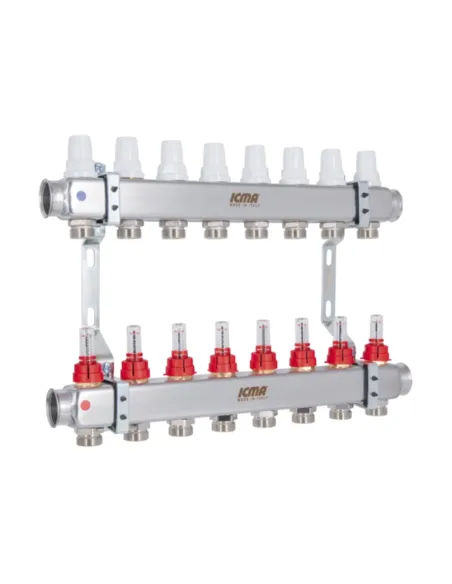 Коллектор для теплого пола Icma № К073 8 выходов, с расходомерами