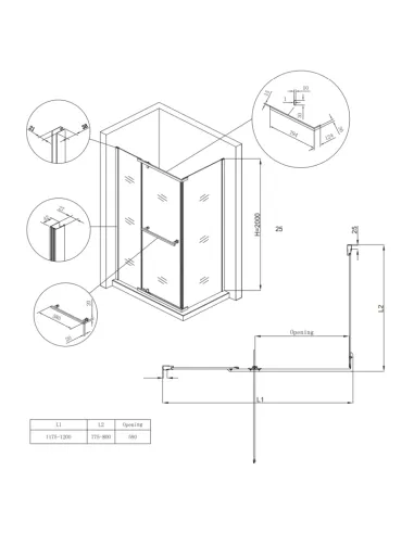 Душевая кабина без поддона Koer SR SC01-120x80x200-TR-01, прямоугольная