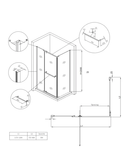 Душевая кабина без поддона Koer SR SC01-120x80x200-TR-01, прямоугольная