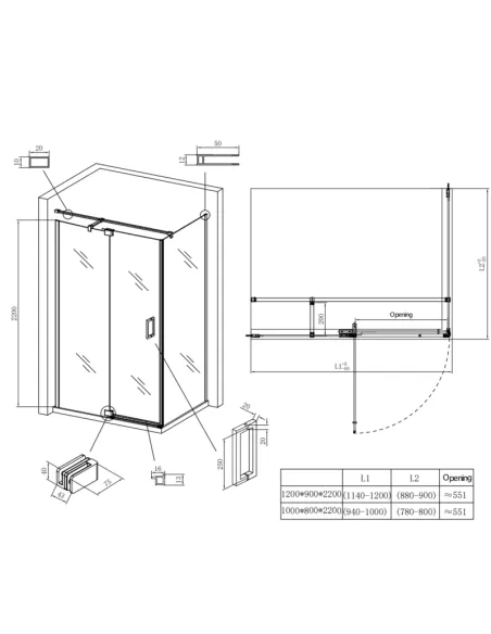 Душова кабіна без піддону Koer SR SC02-120x90x200-TR-01, прямокутна Душова кабіна без піддону Koer SR SC02-120x90x200-TR-01, прямокутна