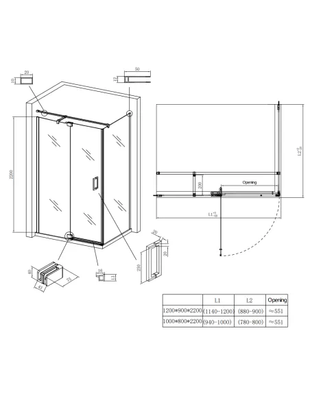 Душова кабіна без піддону Koer SR SC02-100x80x200-TR-01, прямокутна