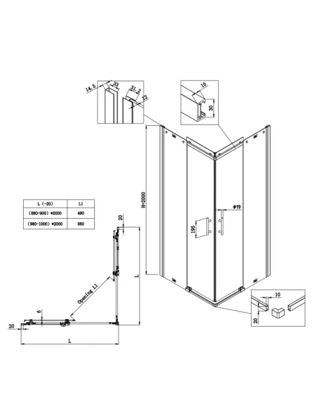 Душевая кабина без поддона Koer SR SC03-100x100x200-TR-01, квадратная