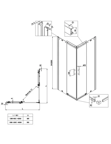 Душевая кабина без поддона Koer SR SC03-90x90x200-TR-01, квадратная