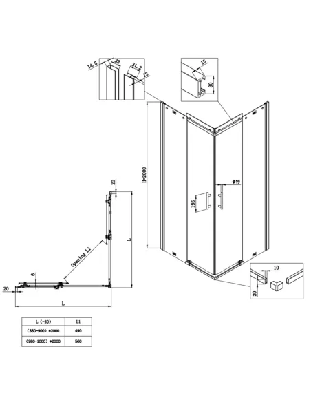 Душевая кабина без поддона Koer SR SC03-90x90x200-TR-01, квадратная
