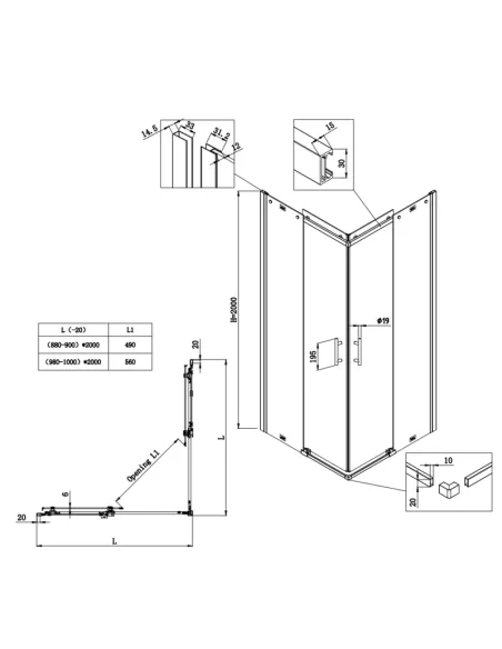 Душевая кабина без поддона Koer SR SC03-90x90x200-TR-12, квадратная