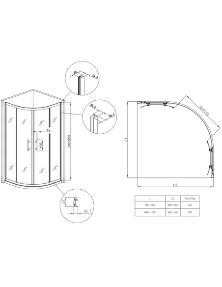 Душова кабіна без піддону Koer SR SC04-90x90x195-TR-07, напівкругла Душова кабіна без піддону Koer SR SC04-90x90x195-TR-07, напівкругла