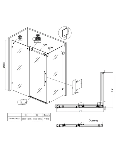 Душова кабіна без піддону Koer SR SC07-120x90x200-TR-01, прямокутна