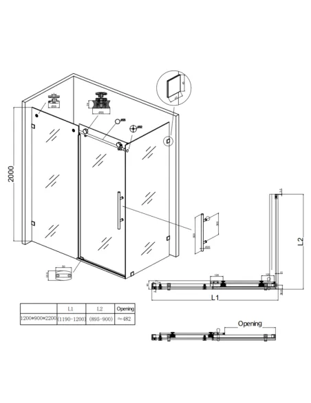 Душевая кабина без поддона Koer SR SC07-120x90x200-TR-01, прямоугольная