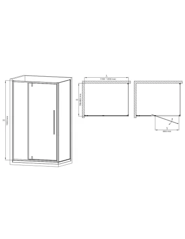 Душова кабіна без піддону Mixxus Premium Bevel SC01-120x80x195-TR Chrome, прямокутна