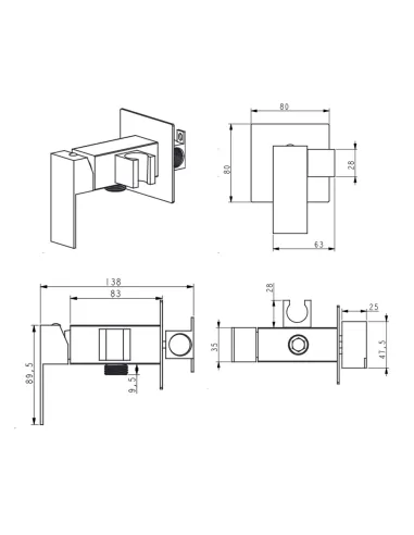 Смеситель для биде Lidz Kubis 111 Nickel LDKUB111NKS46106, с гигиеническим душем
