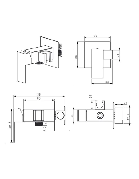 Смеситель для биде Lidz Kubis 111 Nickel LDKUB111NKS46106, с гигиеническим душем
