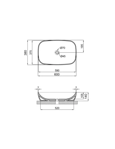Накладная раковина Qtap Cardinal QT04116257W White, 600x380x140 мм