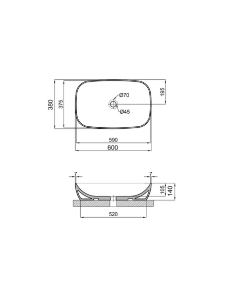 Накладная раковина Qtap Cardinal QT04116257W White, 600x380x140 мм