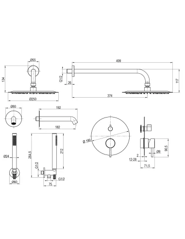 Змішувач для душу Topaz Loft TLF 32115-H39-C прихованого монтажу з душовим набором