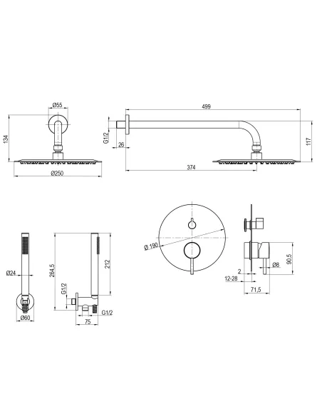 Змішувач для душу Topaz Loft TLF 32205-H39-C прихованого монтажу з душовим набором Змішувач для душу Topaz Loft TLF 32205-H39-C прихованого монтажу з душовим набором