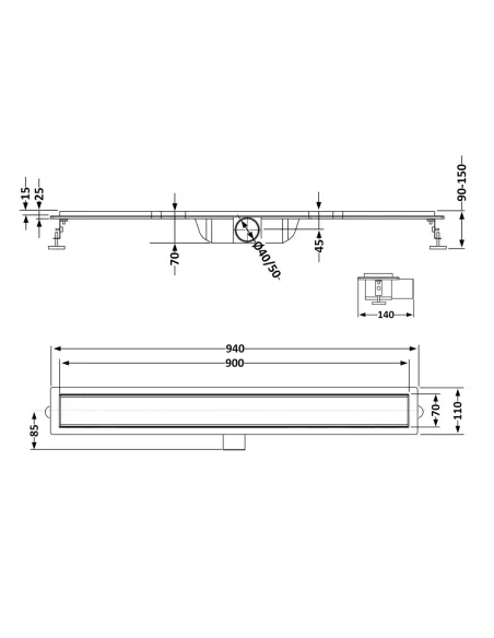Душовий лінійний трап Q-Тap Taurus Tile900, сухий затвор