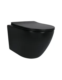 Унитаз Q-Tap Robin New Ultra Quiet Matt Black QT13332381АSMB, 490×365×325 мм, безободковый, подвесной