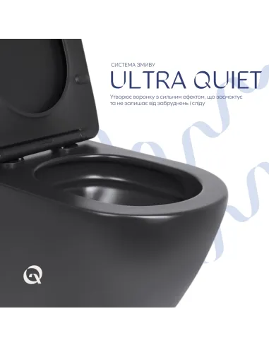 Унитаз Q-Tap Robin New Ultra Quiet Matt Black QT13332381АSMB, 490×365×325 мм, безободковый, подвесной