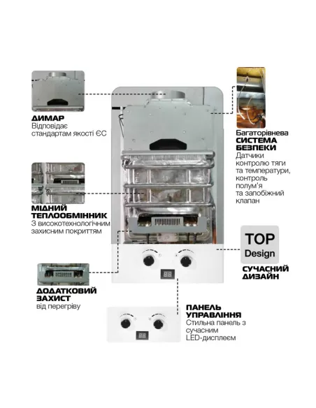 Газовая колонка Mixxus GWH-0110 Basic White дымоходная