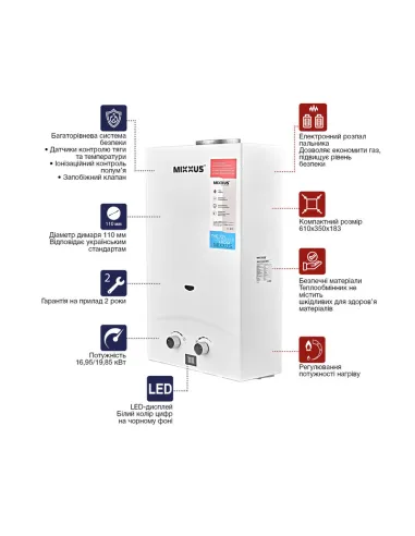 Газовая колонка Mixxus GWH-0112 Basic White дымоходная