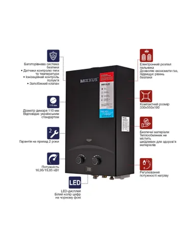 Газовая колонка Mixxus GWH-0210 Basic Black дымоходная