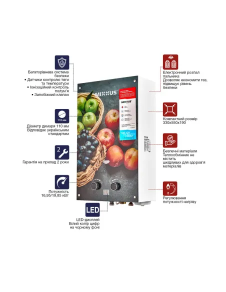 Газовая колонка Mixxus GWH-0310 Basic Glass дымоходная