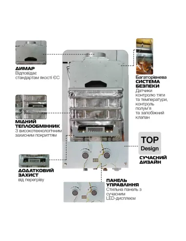 Газова колонка Mixxus GWH-0510 Basic Glass димохідна