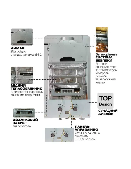 Газова колонка Mixxus GWH-0510 Basic Glass димохідна