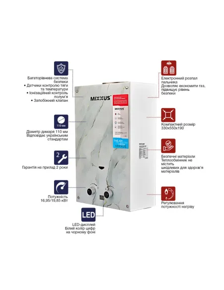 Газова колонка Mixxus GWH-0510 Basic Glass димохідна