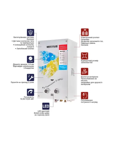 Газовая колонка Mixxus GWH-0610 Basic Glass дымоходная