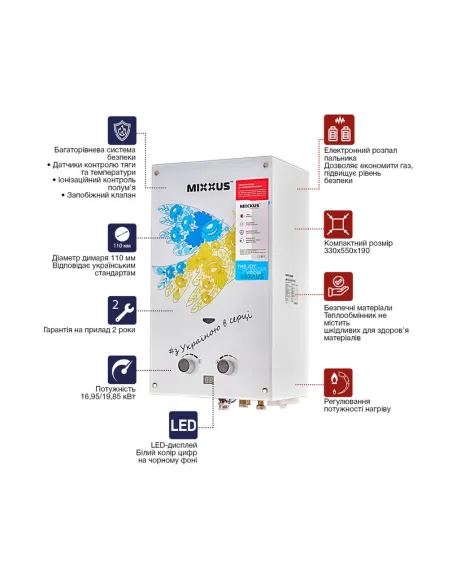 Газова колонка Mixxus GWH-0610 Basic Glass димохідна